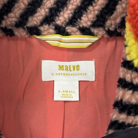 Anthropologie Maeve Lively Abstract Zip Sherpa Fleece Jacket Size Women XS Cozy - Picture 6 of 15